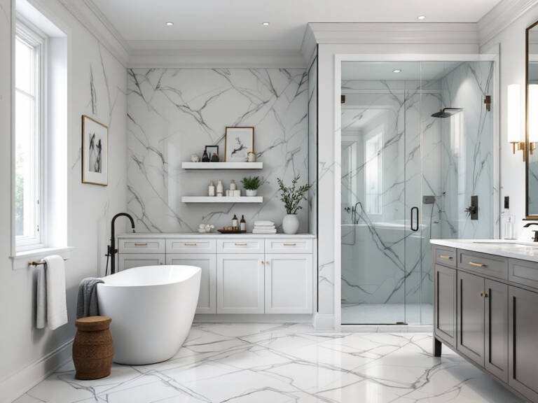 Contemporary newly renovated bathroom with a modern design.