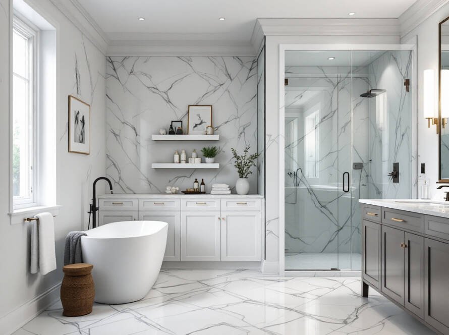 Contemporary newly renovated bathroom with a modern design.