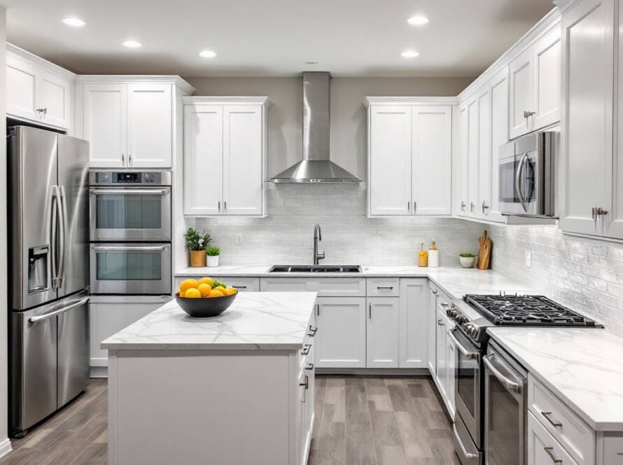 Modern and contemporary designed kitchen after renovation through comprehensive construction services.