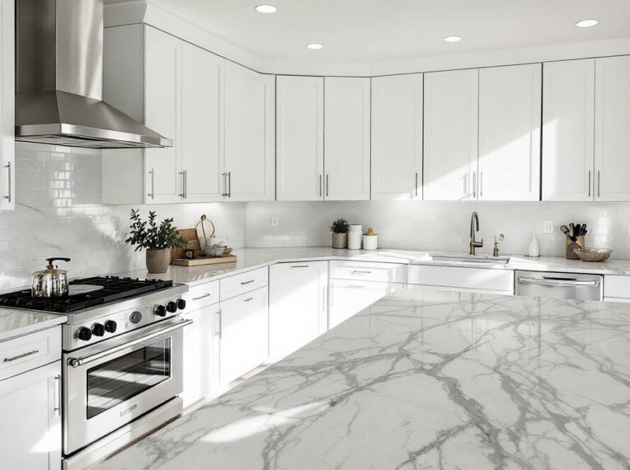 Picture illustrating a modern kitchen renovation with contemporary design elements.