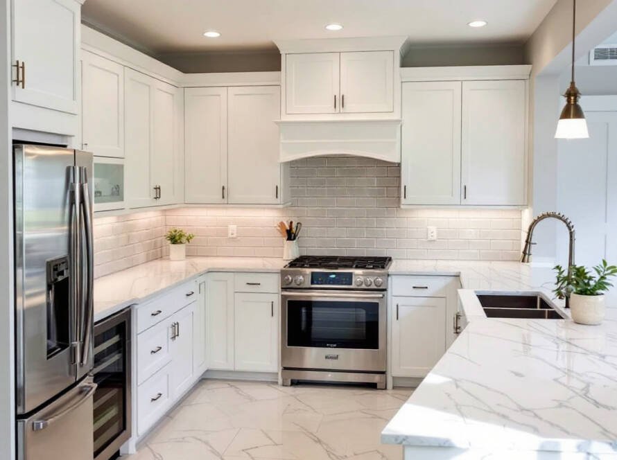 Newly renovated kitchen showcasing modern and contemporary design elements.