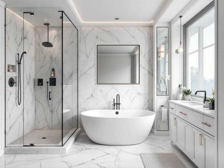 Modern and contemporarily designed bathroom renovation showcasing an impressive transformation and upgrade.