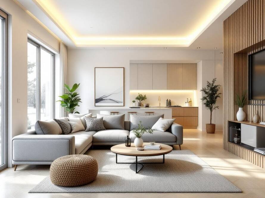 Professional interior and exterior painting service working on a fresh, modern, contemporary space.