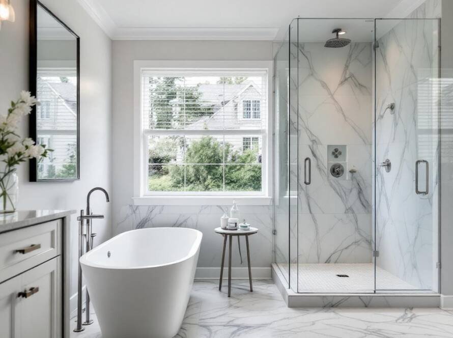 Modern and new contemporary-style bathroom renovation, symbolizing a key step towards a luxurious lifestyle.