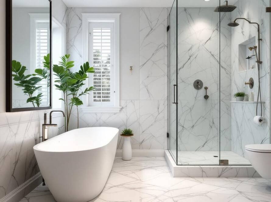 A modern, contemporary designed bathroom renovation showing a speed, quality and craftsmanship that breathes new life.