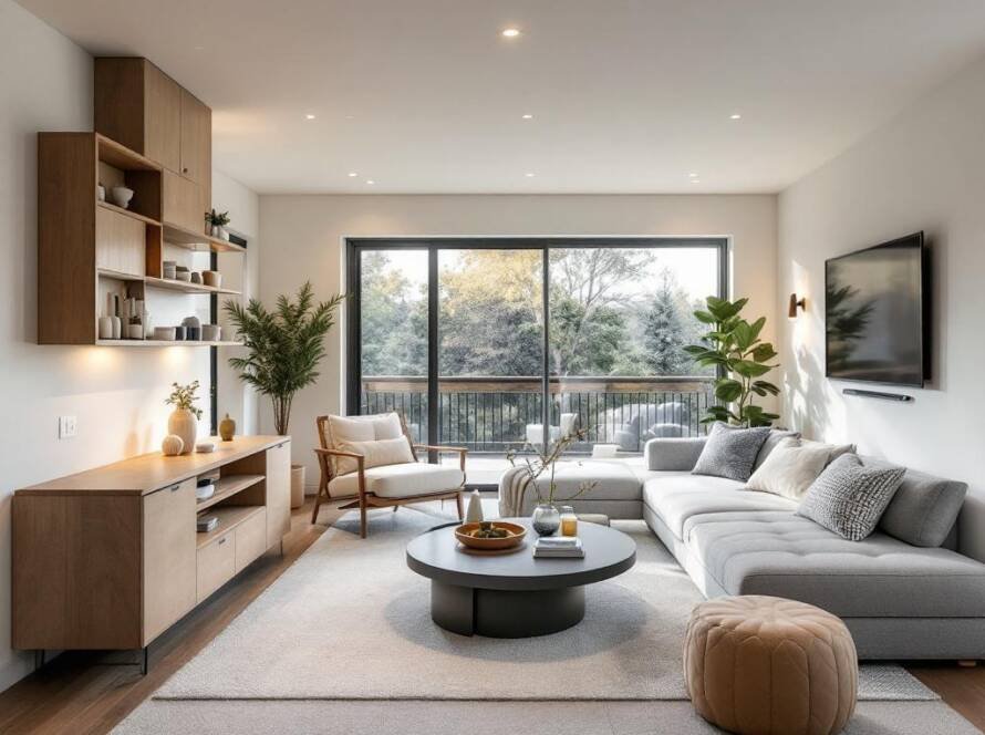 Modern and contemporary designed space with freshly installed wooden flooring providing natural beauty to the space.