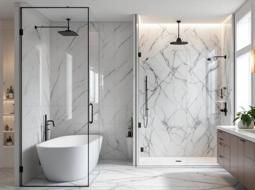 Modern and newly renovated bathroom reflecting contemporary design.