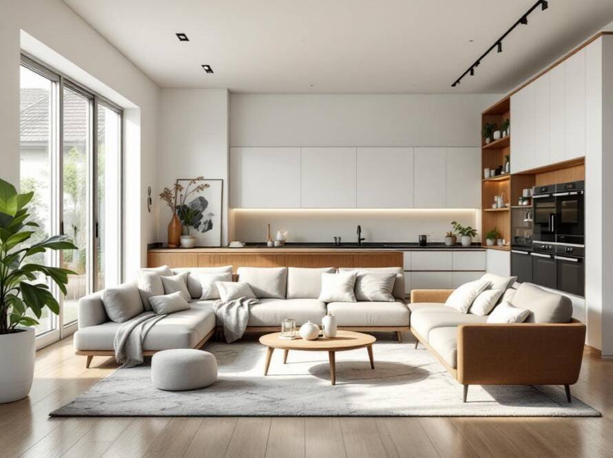 Contemporary design aesthetic combining modern elements representing new, professional tile laying service.