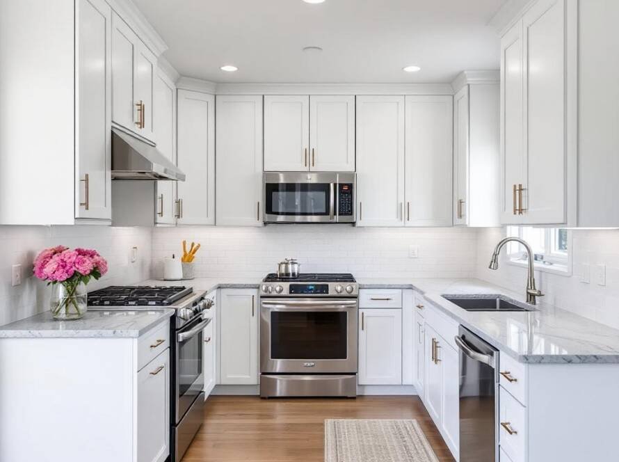 A newly renovated kitchen with modern, contemporary design elements.