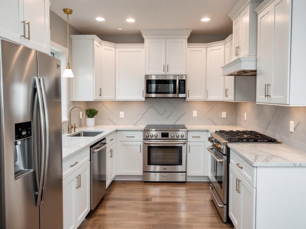 A renovated kitchen showcasing modern aesthetics.