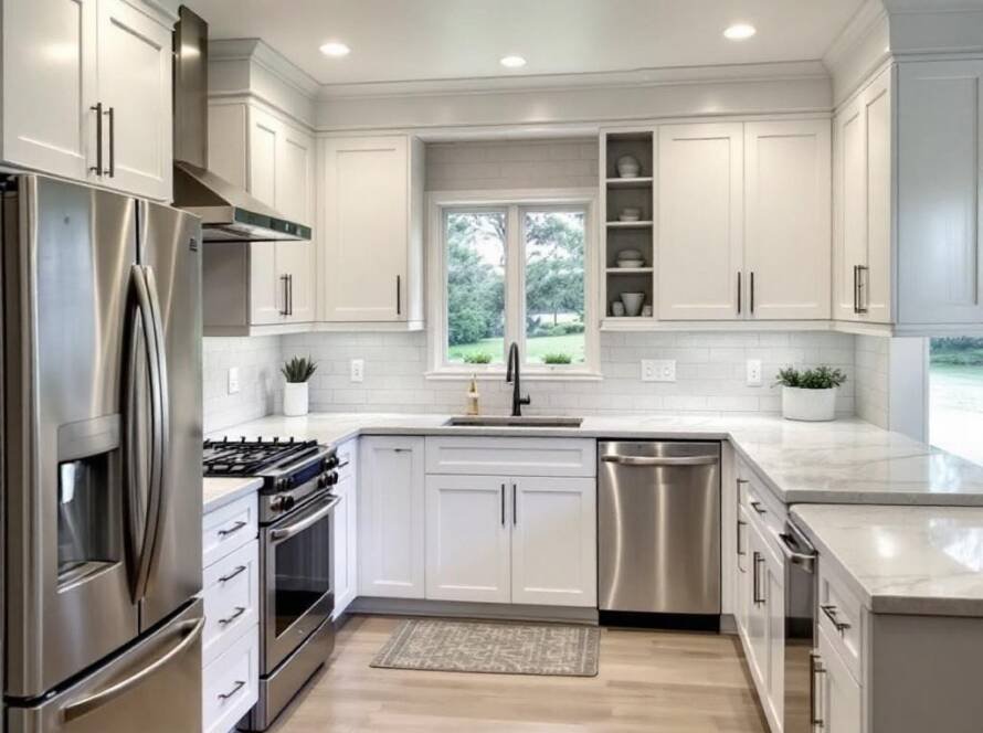 A sleek, modern, redesigned kitchen with contemporary design elements.