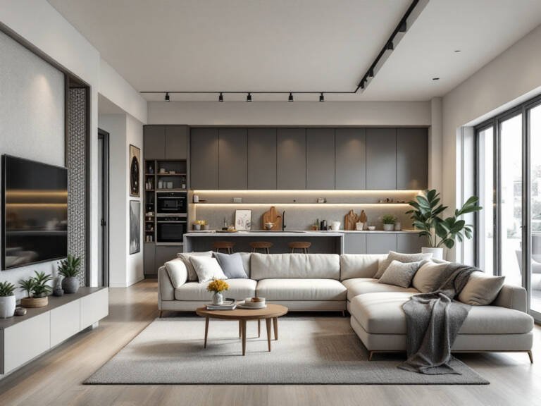 A modern and contemporary design of wooden flooring installation.