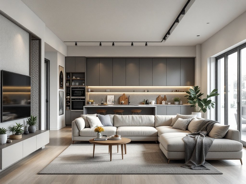 A modern and contemporary design of wooden flooring installation.