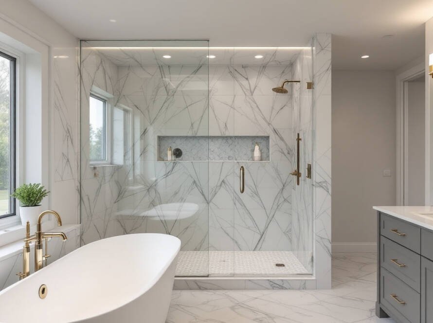 A visually stunning, contemporary bathroom redeveloped through unique å«çé´ç¿»æ° services.