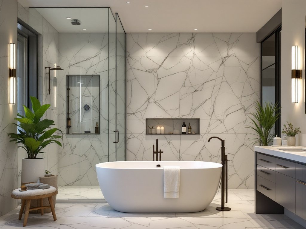 A transformed bathroom with fresh, new, modern, contemporary design by 卫生间翻新.