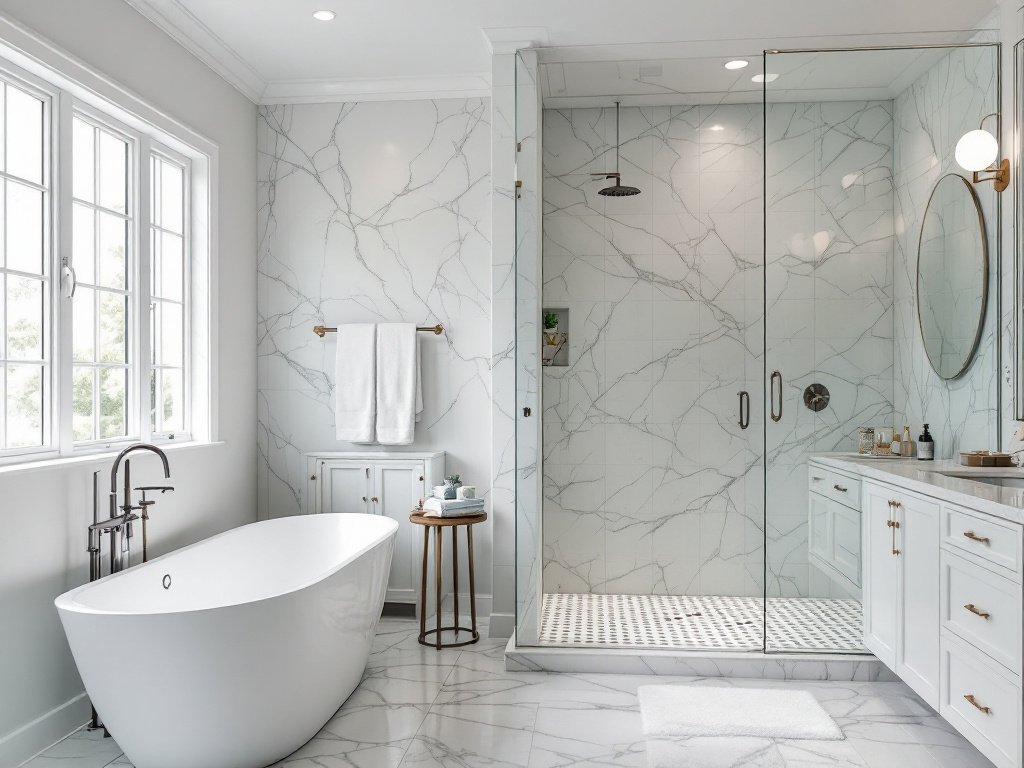 A renovated bathroom transformed from an old room into a luxurious rest area. 