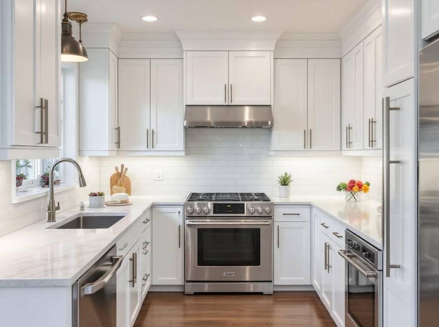 Alternative text: An image showcasing a beautifully renovated, modern and contemporary kitchen.