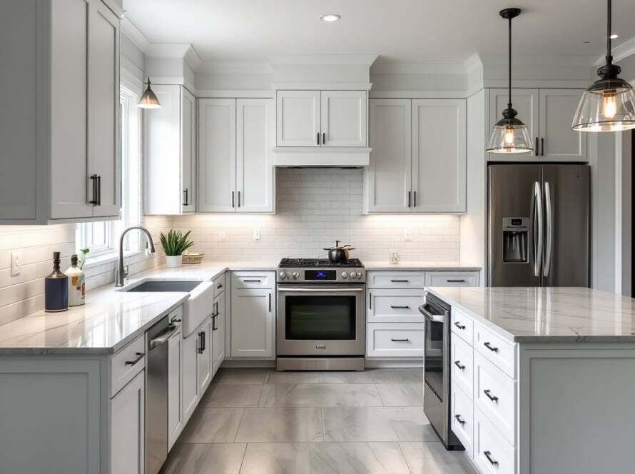 Freshly renovated kitchen featuring a modern, contemporary design.