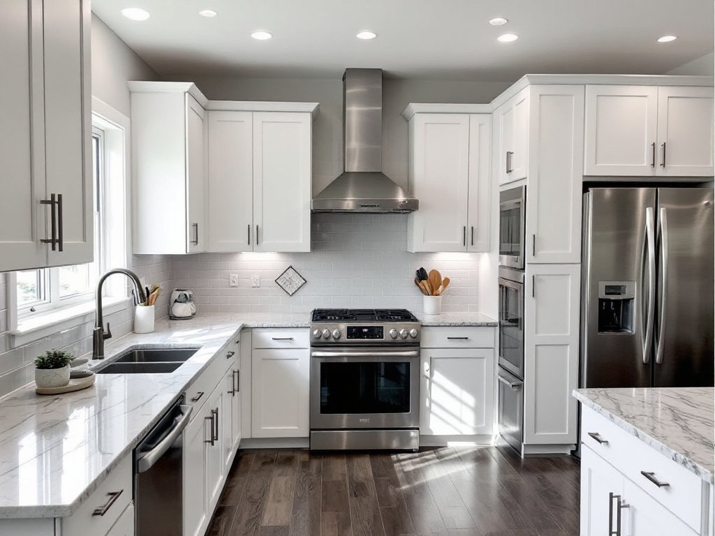 Image showcasing a modern, contemporary designed kitchen transformation from messy to dreamlike cooking space.